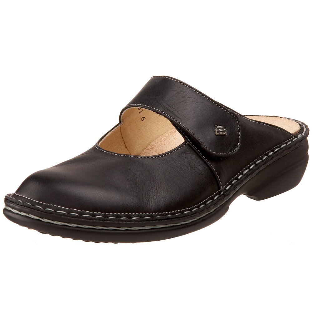 FINN COMFORT WOMEN'S STANFORD CLOG, BLACK NAPPA, 36 EU/ 5-5.5 M US